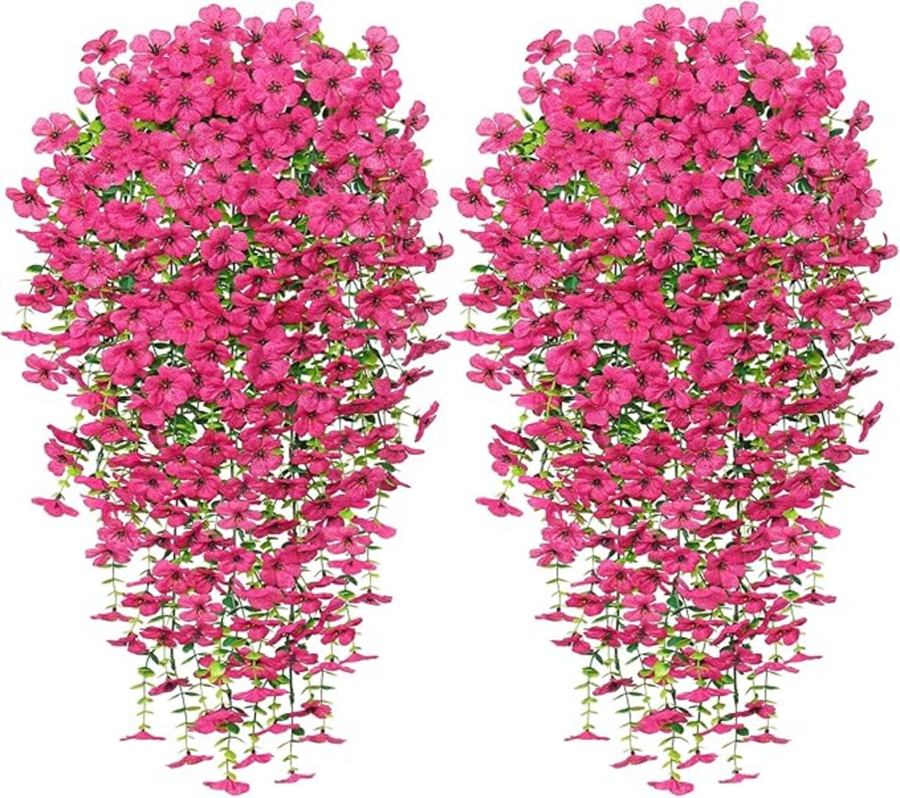 4 Pack Artificial Hanging Orchid Flowers for Outdoor UV Resistant Fake Hanging Plants Faux Flower Bouquet Trailing Vines for Home Garden Wall Porch Patio Wedding Party Decoration (4, Rose Red)